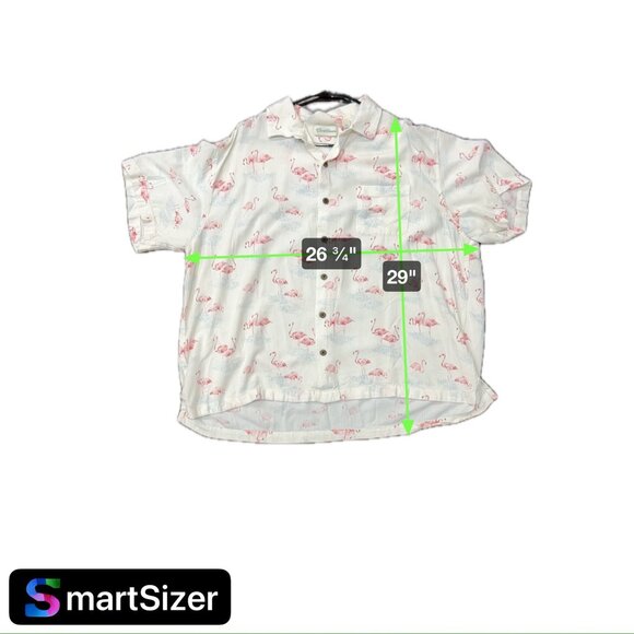 Caribbean Mens Flamingo Print Button-Up LInen Blend Shirt XXL White Pink - Picture 6 of 8